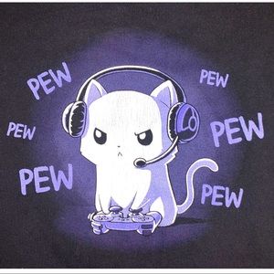 Black Gamer Kitty Goes Pew Tee  (Large?)